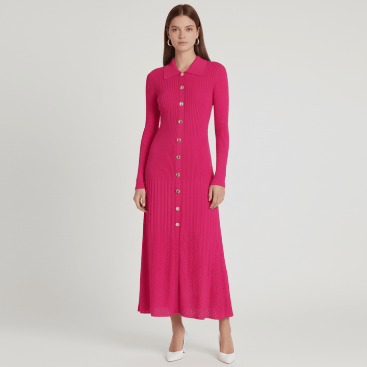 Noémie | Robe Pull Femme Col Boutonné Maxi Manches Longues