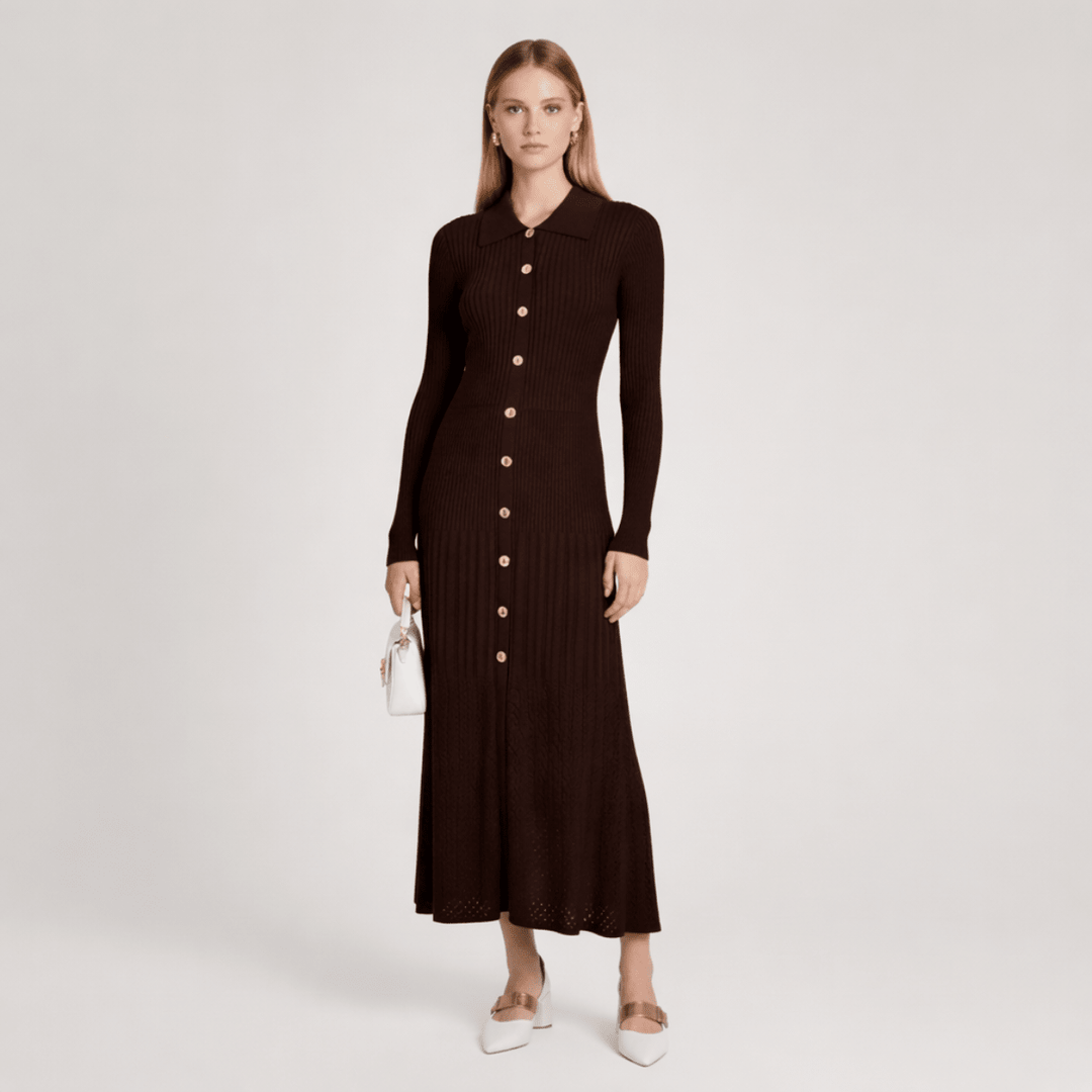 Noémie | Robe Pull Femme Col Boutonné Maxi Manches Longues