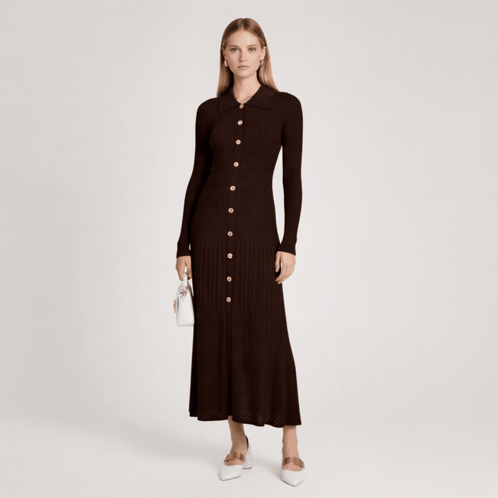 Noémie | Robe Pull Femme Col Boutonné Maxi Manches Longues