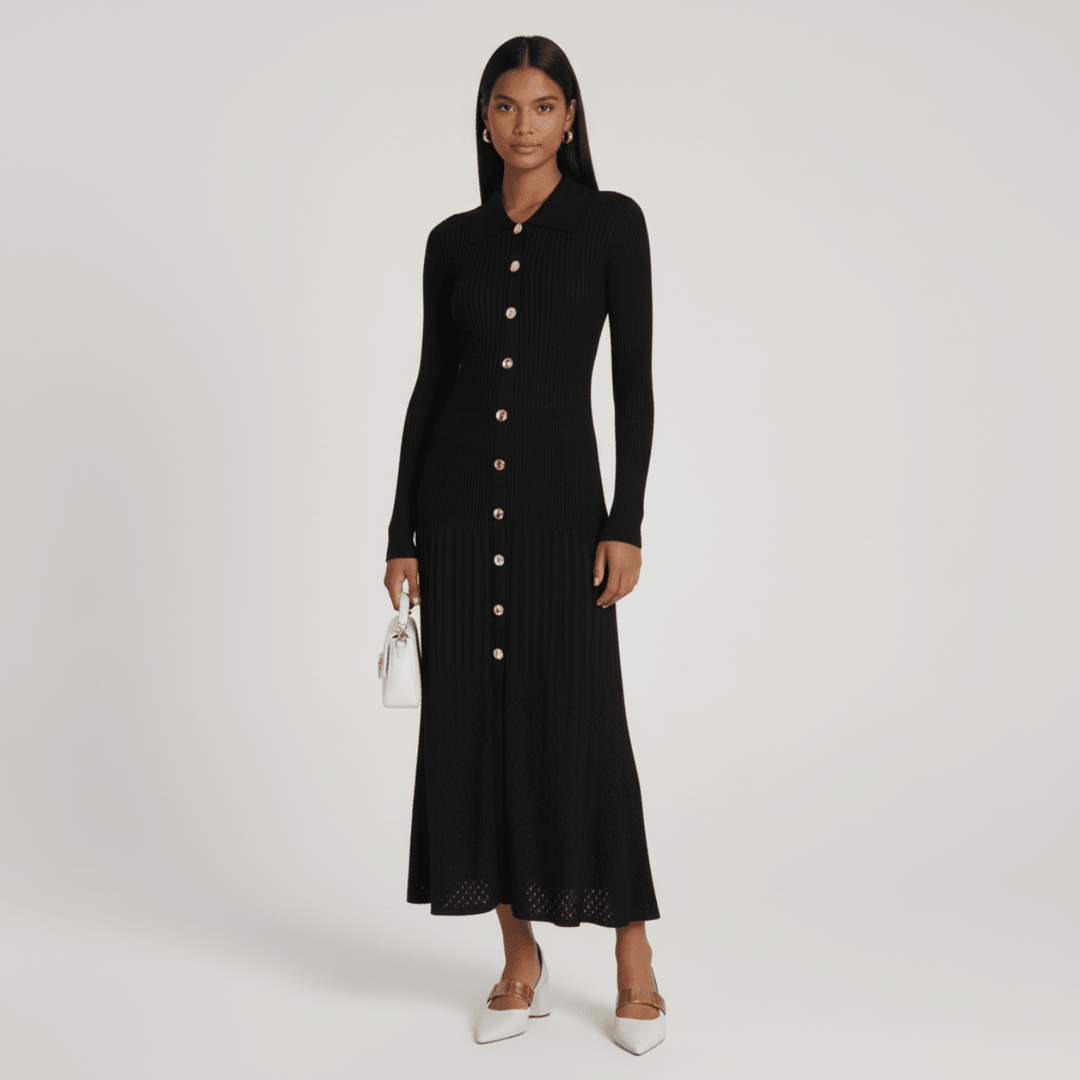 Noémie | Robe Pull Femme Col Boutonné Maxi Manches Longues