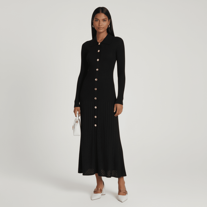 Noémie | Robe Pull Femme Col Boutonné Maxi Manches Longues