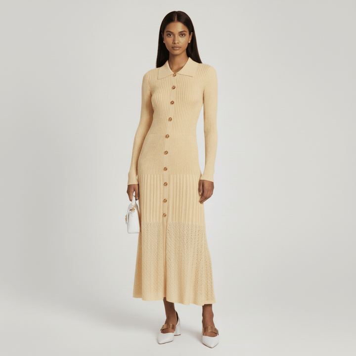 Noémie | Robe Pull Femme Col Boutonné Maxi Manches Longues