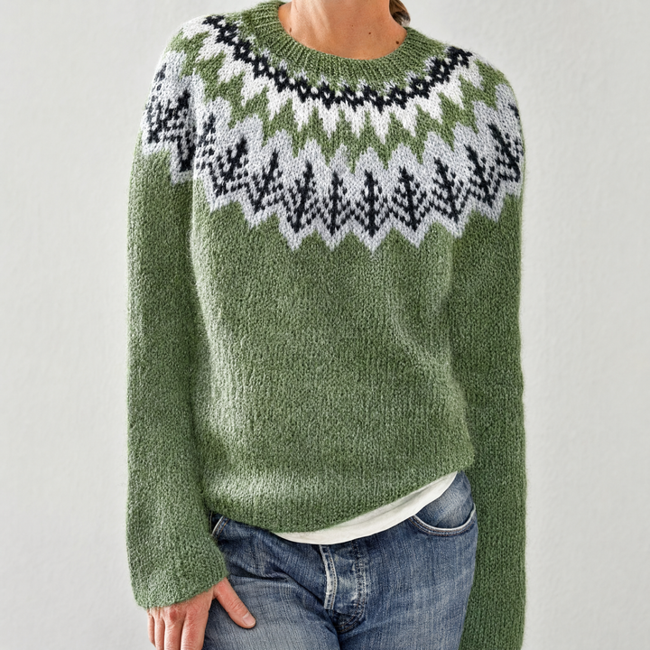 Manon | Pull Femme Tricot Vert Jumper Fair Isle