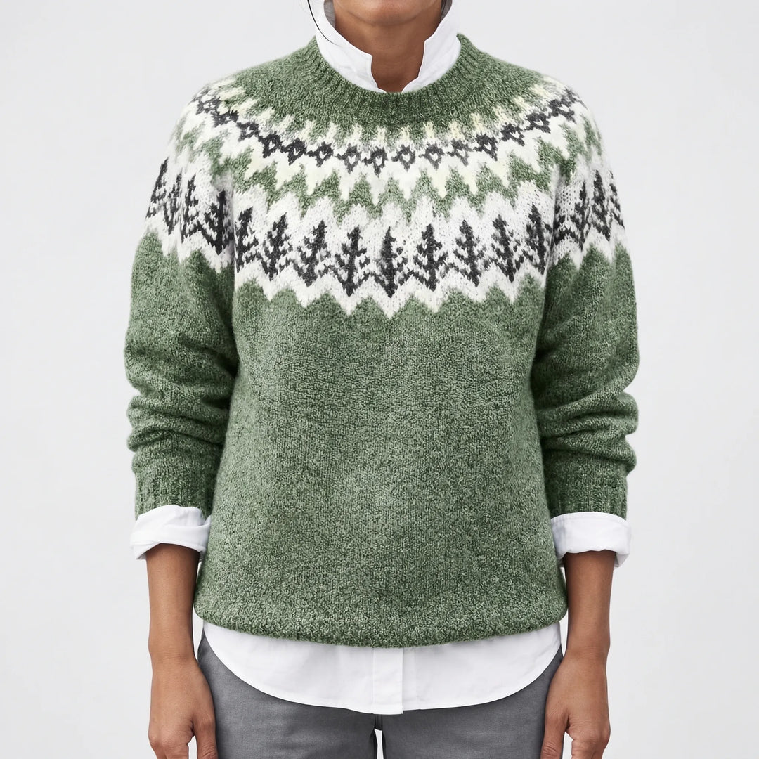 Manon | Pull Femme Tricot Vert Jumper Fair Isle