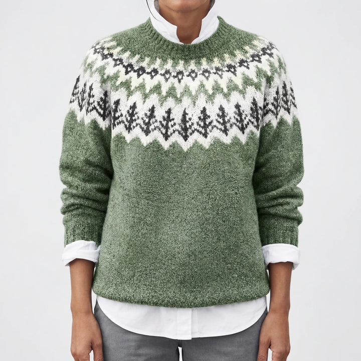 Manon | Pull Femme Tricot Vert Jumper Fair Isle