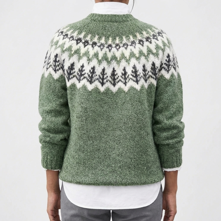 Manon | Pull Femme Tricot Vert Jumper Fair Isle