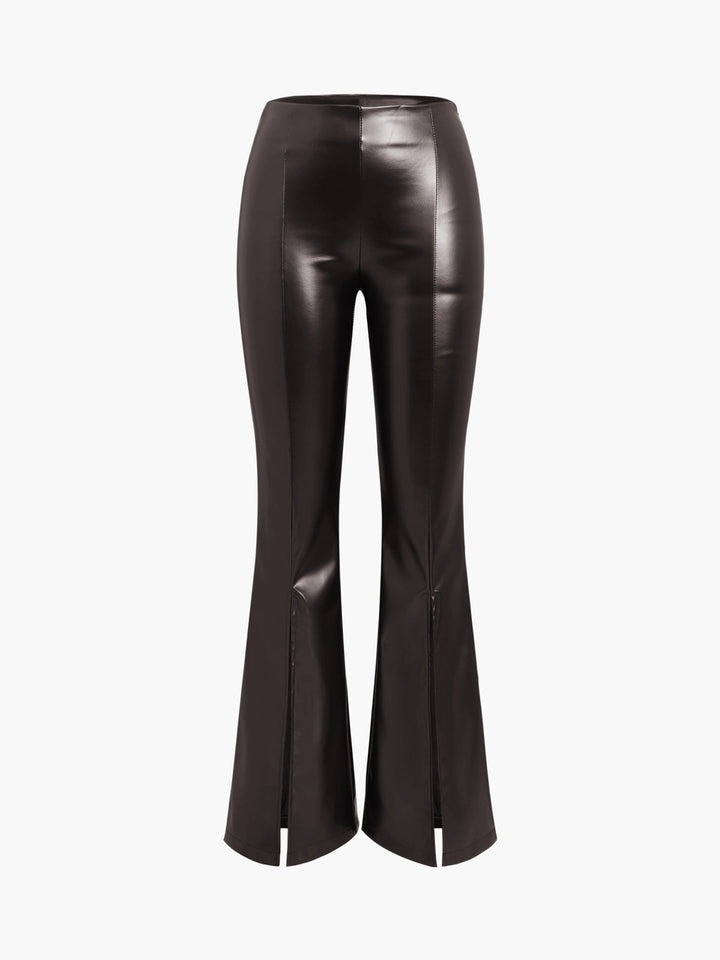 Margot | Pantalon Fausse Cuir Jambe Fendue Taille Haute