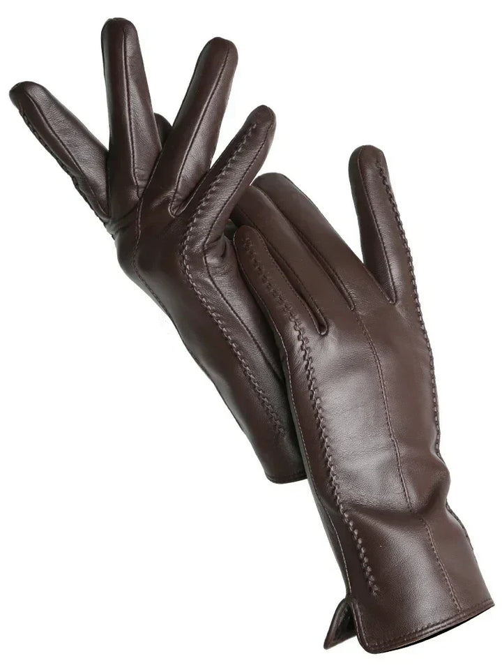 Aurélie | Gants Femme en Cuir Noir Ajustés avec Coutures