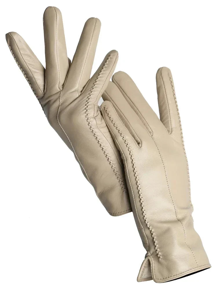Aurélie | Gants Femme en Cuir Noir Ajustés avec Coutures