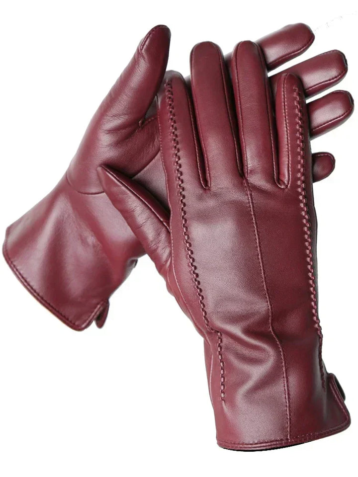 Aurélie | Gants Femme en Cuir Noir Ajustés avec Coutures
