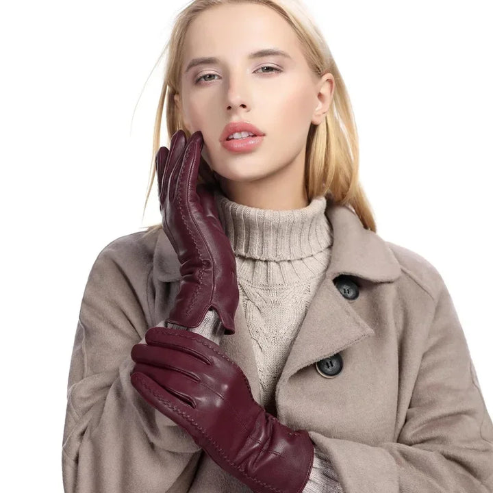 Aurélie | Gants Femme en Cuir Noir Ajustés avec Coutures