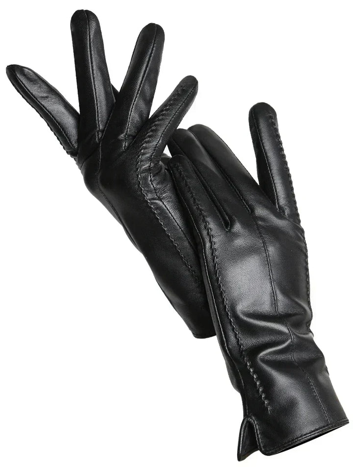 Aurélie | Gants Femme en Cuir Noir Ajustés avec Coutures