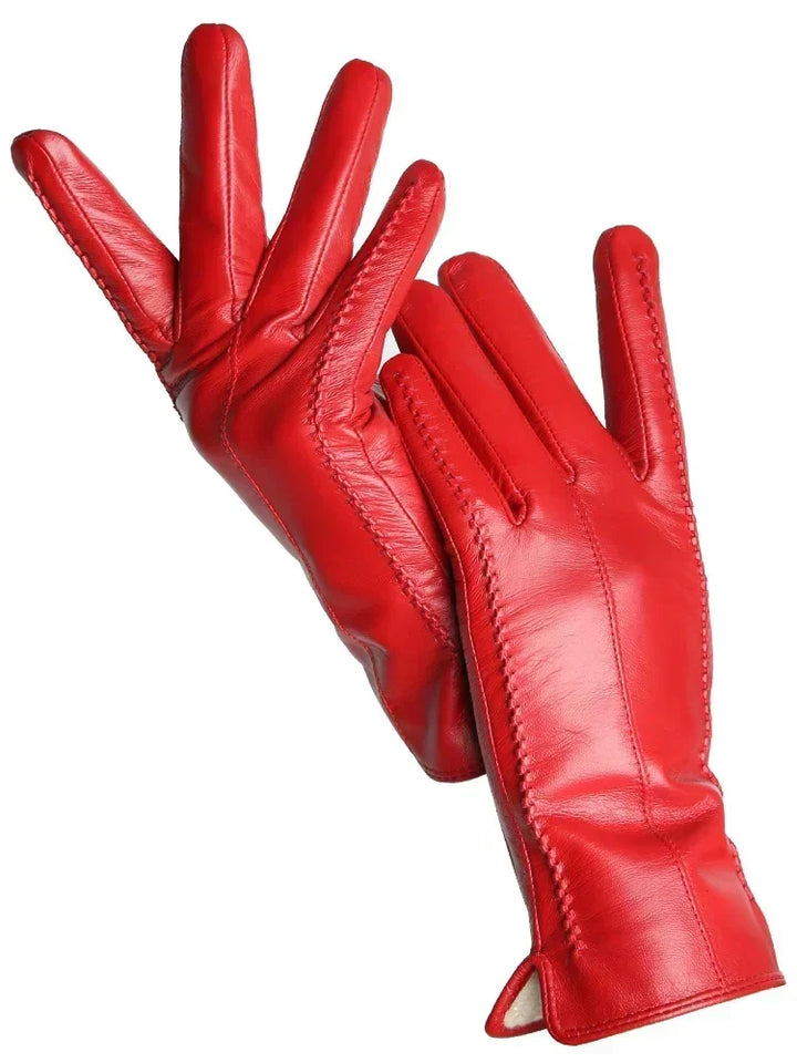 Aurélie | Gants Femme en Cuir Noir Ajustés avec Coutures