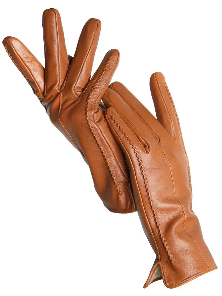 Aurélie | Gants Femme en Cuir Noir Ajustés avec Coutures