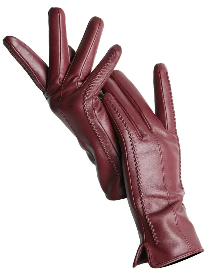 Aurélie | Gants Femme en Cuir Noir Ajustés avec Coutures