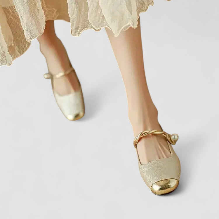 Inès | Ballerines Mary Jane Satin Vert à Fleurs Femme