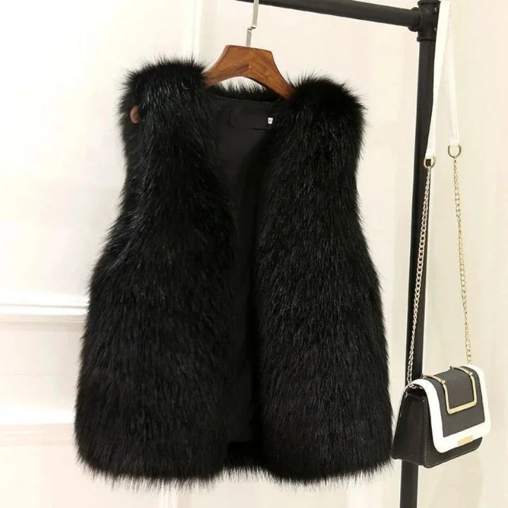 Noémie | Gilet Sans Manche Femme Fausse Fourrure Noir Relaxed