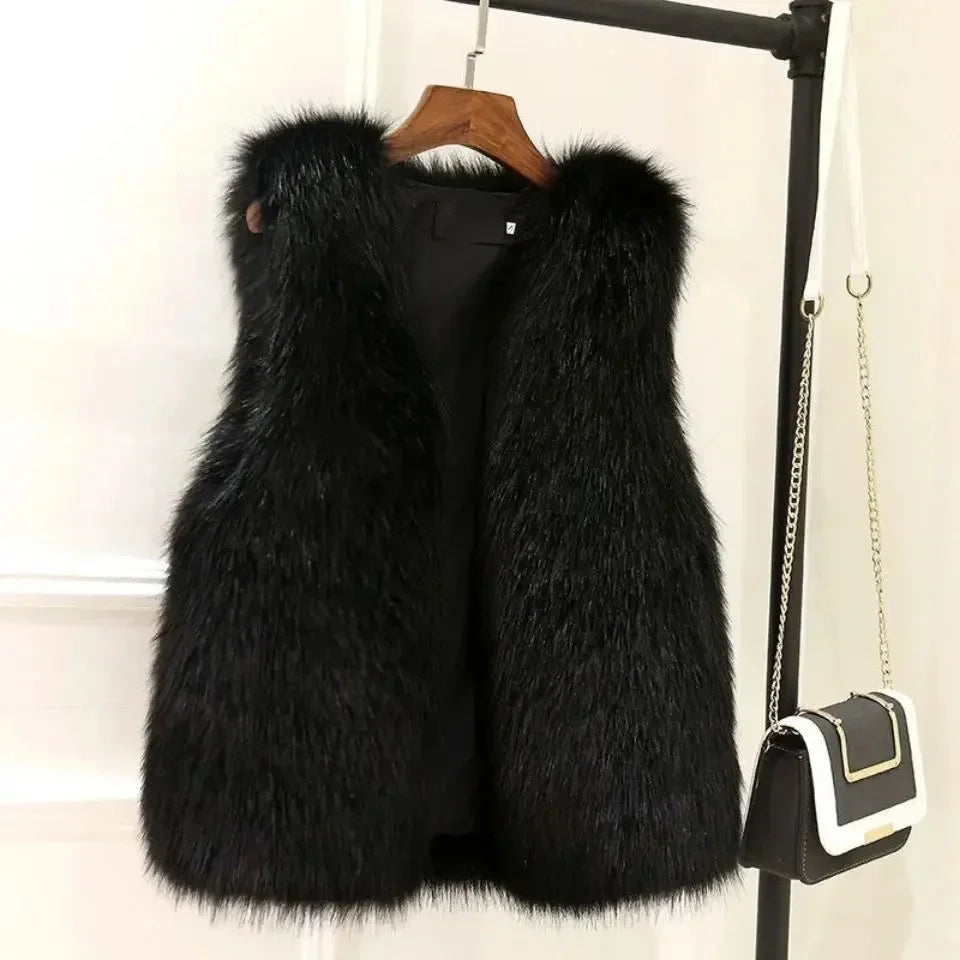 Noémie | Gilet Sans Manche Femme Fausse Fourrure Noir Relaxed