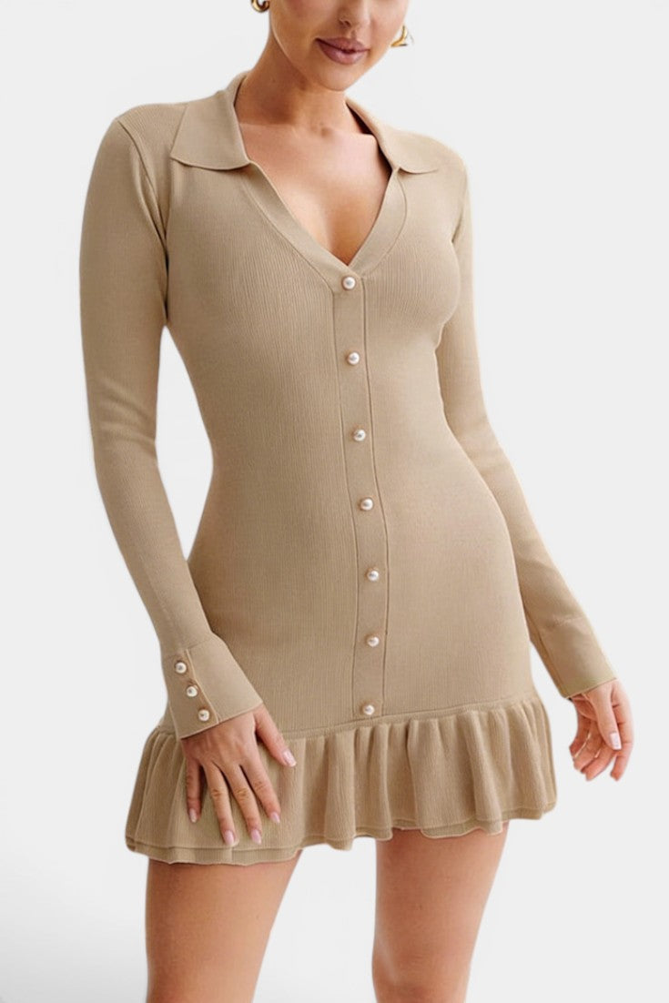 Margot | Robe Mini Col Claudine Boutons Or