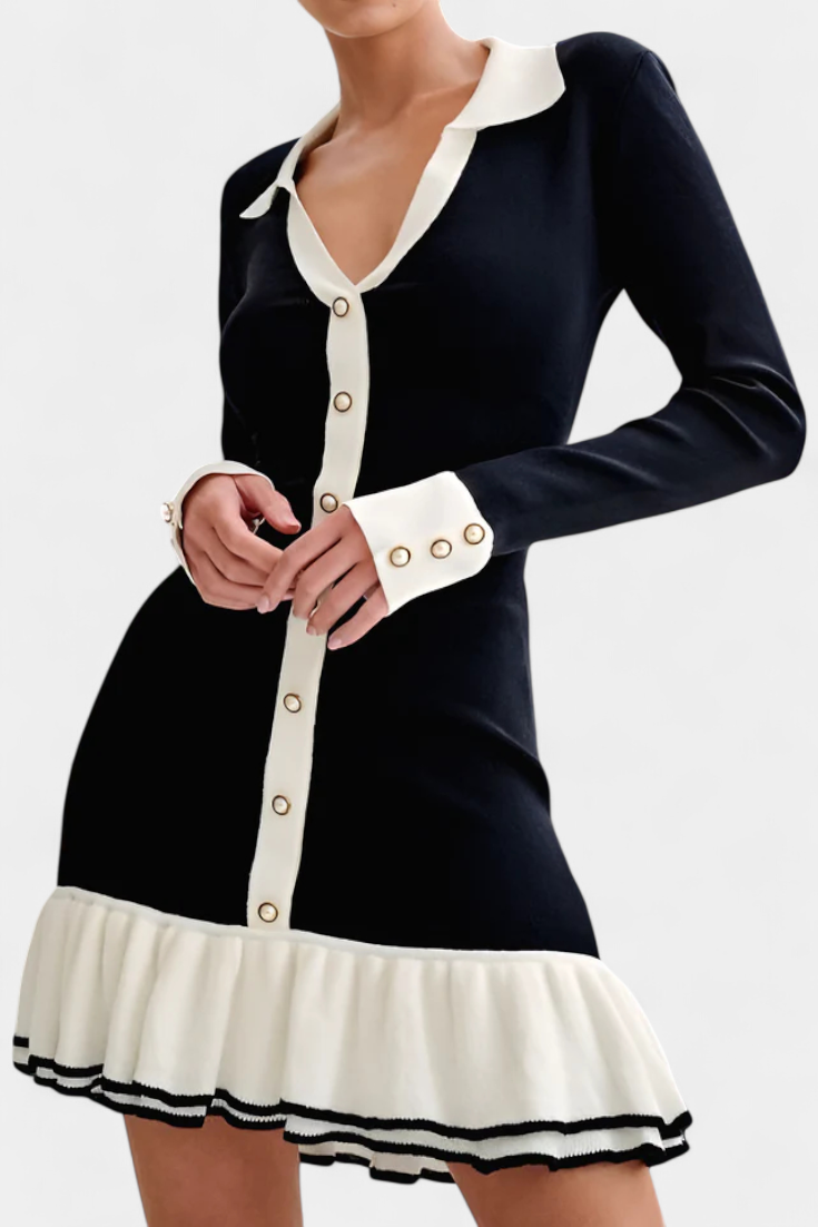 Margot | Robe Mini Col Claudine Boutons Or