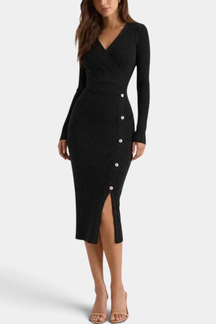 Clémence | Robe Midi Bodycon à Manches Longues