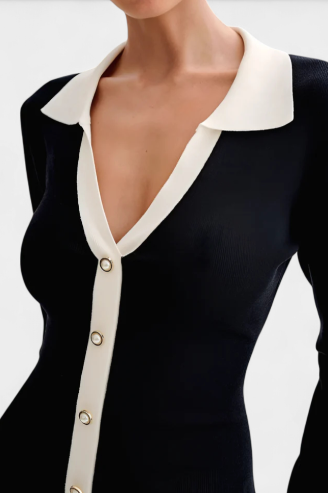 Margot | Robe Mini Col Claudine Boutons Or