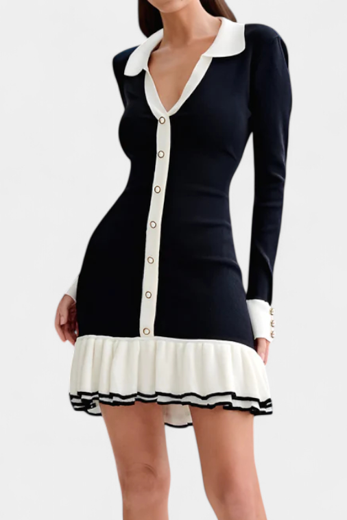 Margot | Robe Mini Col Claudine Boutons Or