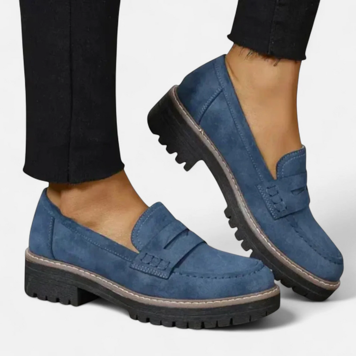 Manon | Mocassins Noirs Femme Semelle Crantée Talon Bloc