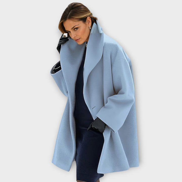 Louise | Manteau Long Femme Oversize Bleu Clair Col Large