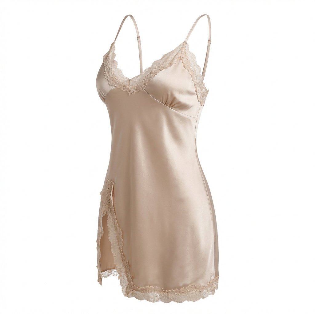 Agathe | Nuisière Satin Sans Manches Fendue