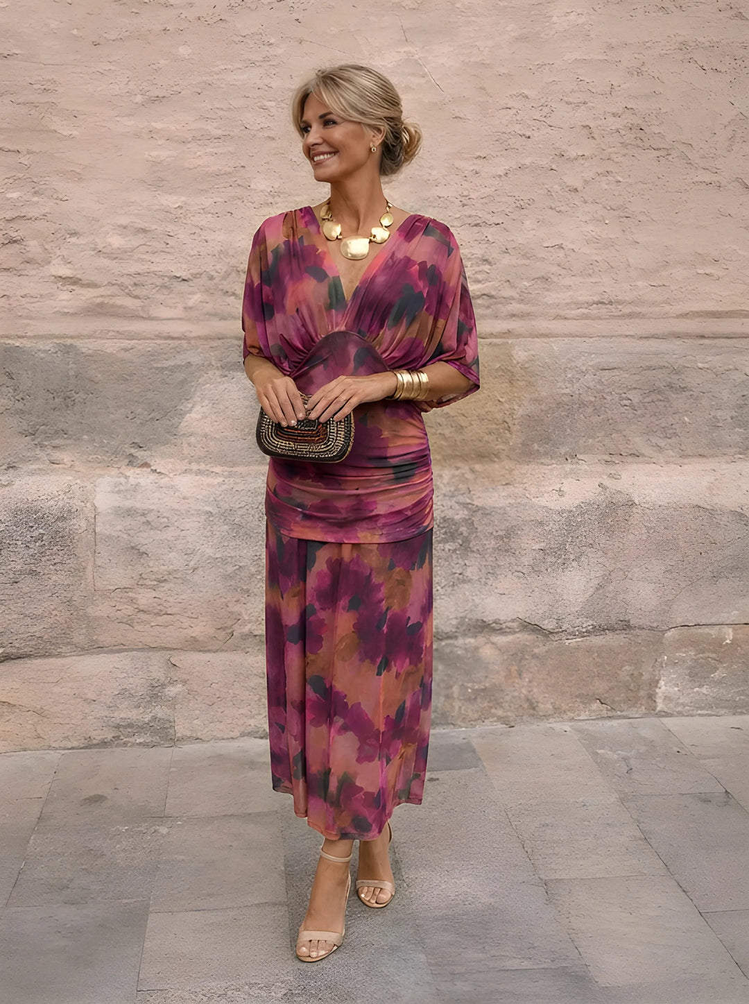 Aurélie | Robe Midi à Manches Longues Chiffon