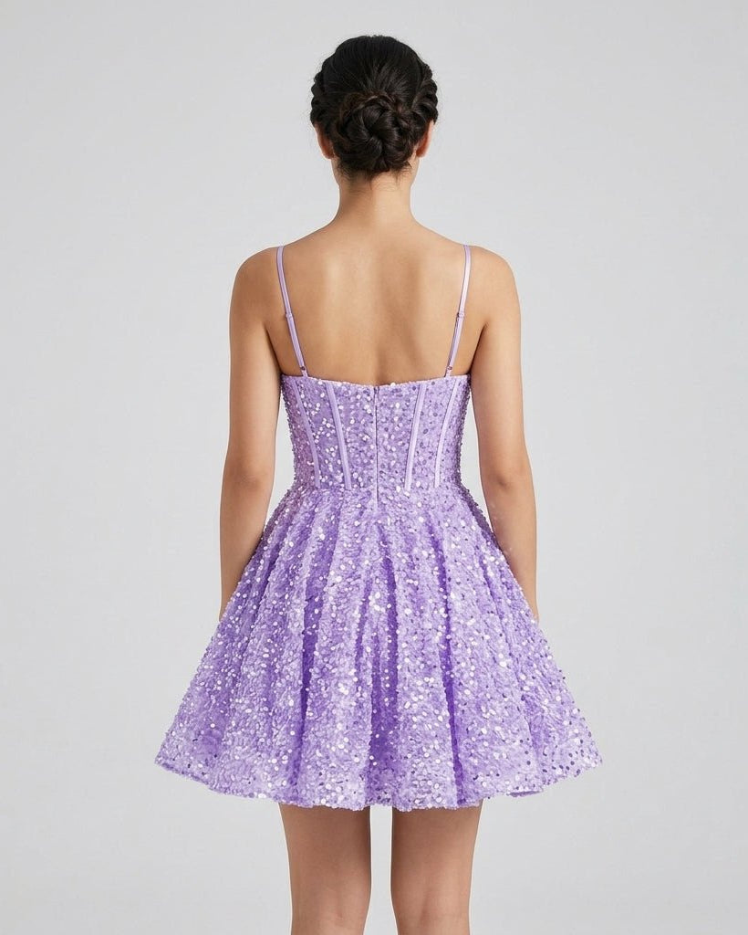 Lucie | Robe Courte Sequin Col Cœur Sans Manches