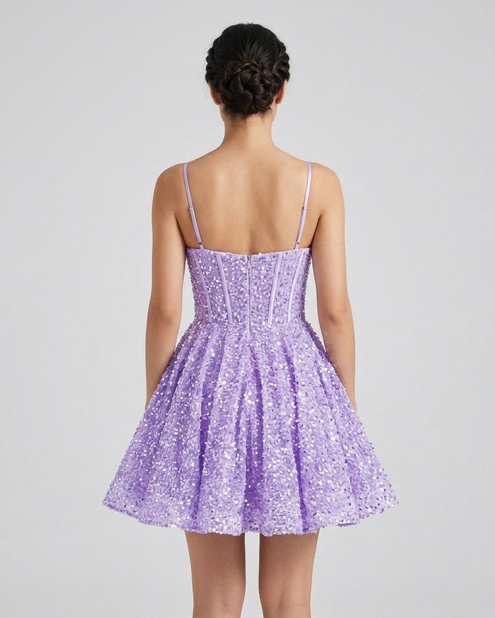 Lucie | Robe Courte Sequin Col Cœur Sans Manches