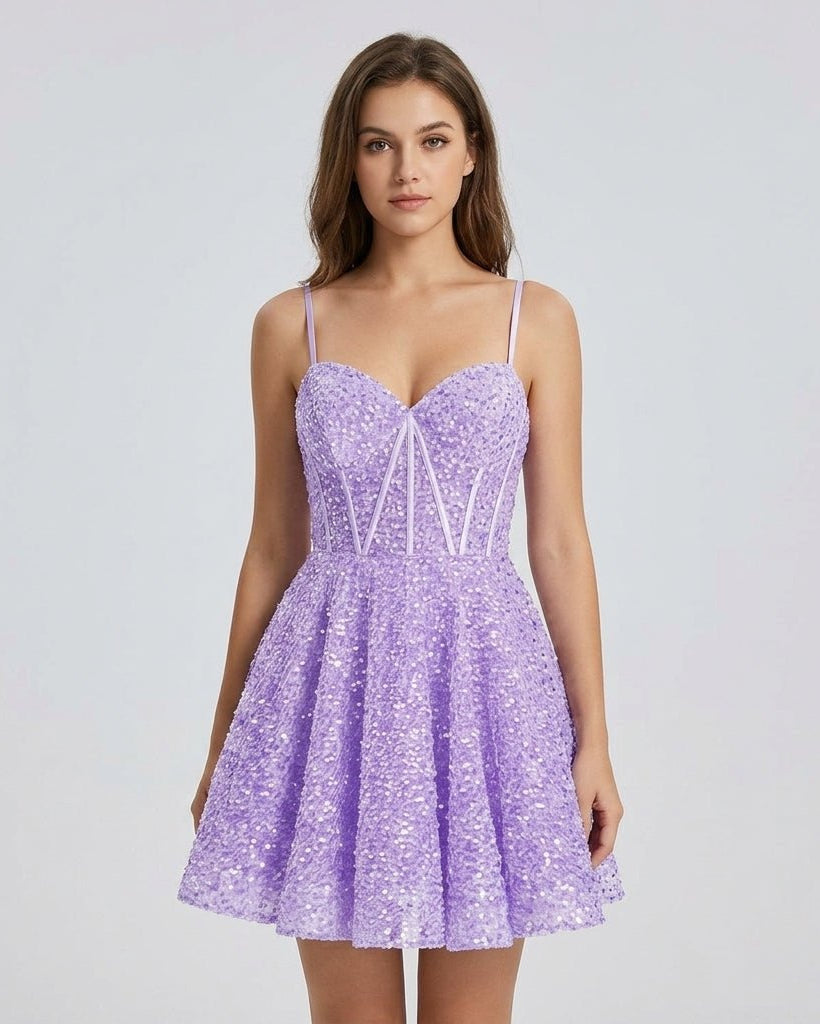 Lucie | Robe Courte Sequin Col Cœur Sans Manches