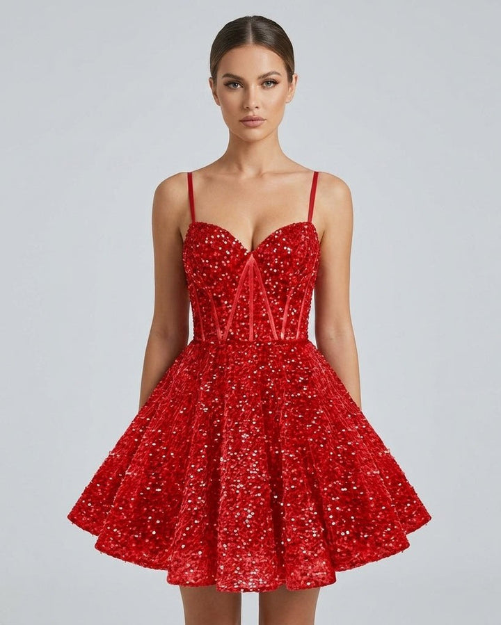 Lucie | Robe Courte Sequin Col Cœur Sans Manches