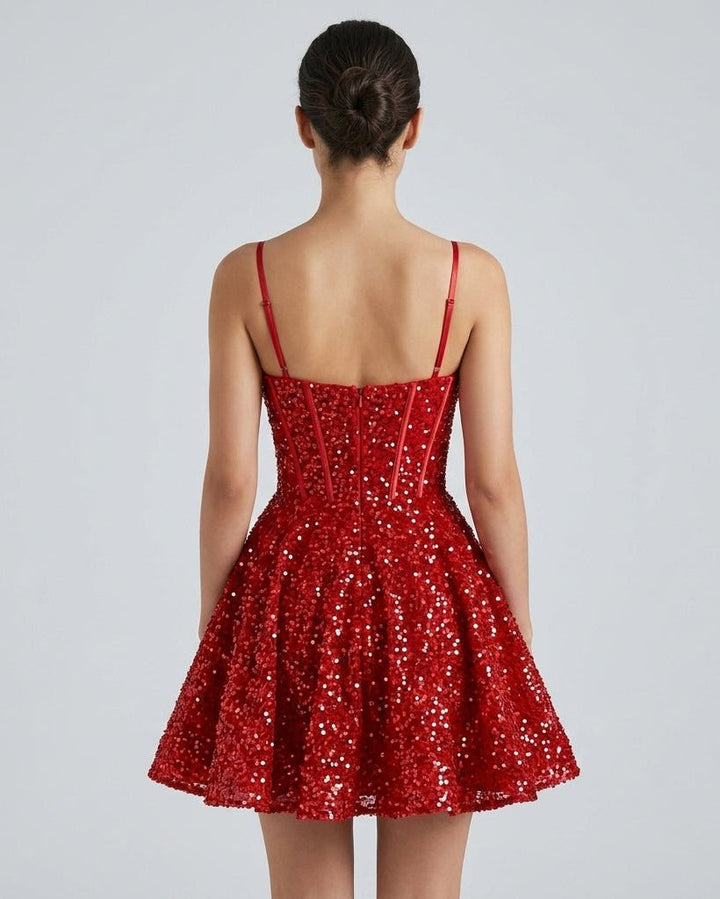 Lucie | Robe Courte Sequin Col Cœur Sans Manches