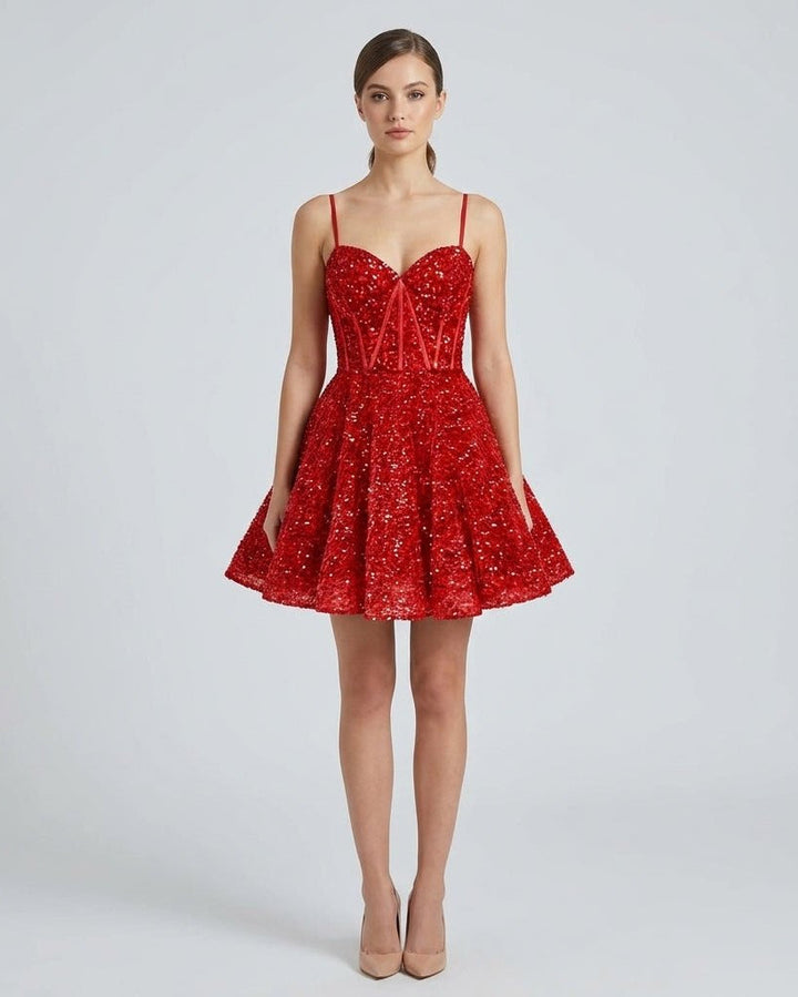 Lucie | Robe Courte Sequin Col Cœur Sans Manches