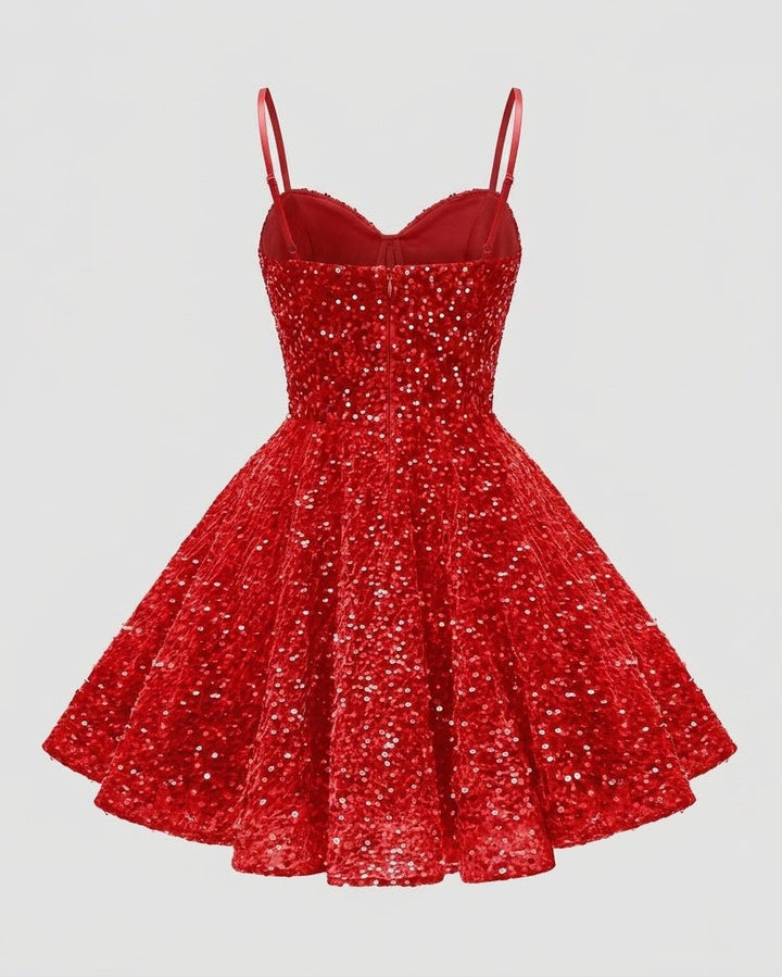 Lucie | Robe Courte Sequin Col Cœur Sans Manches