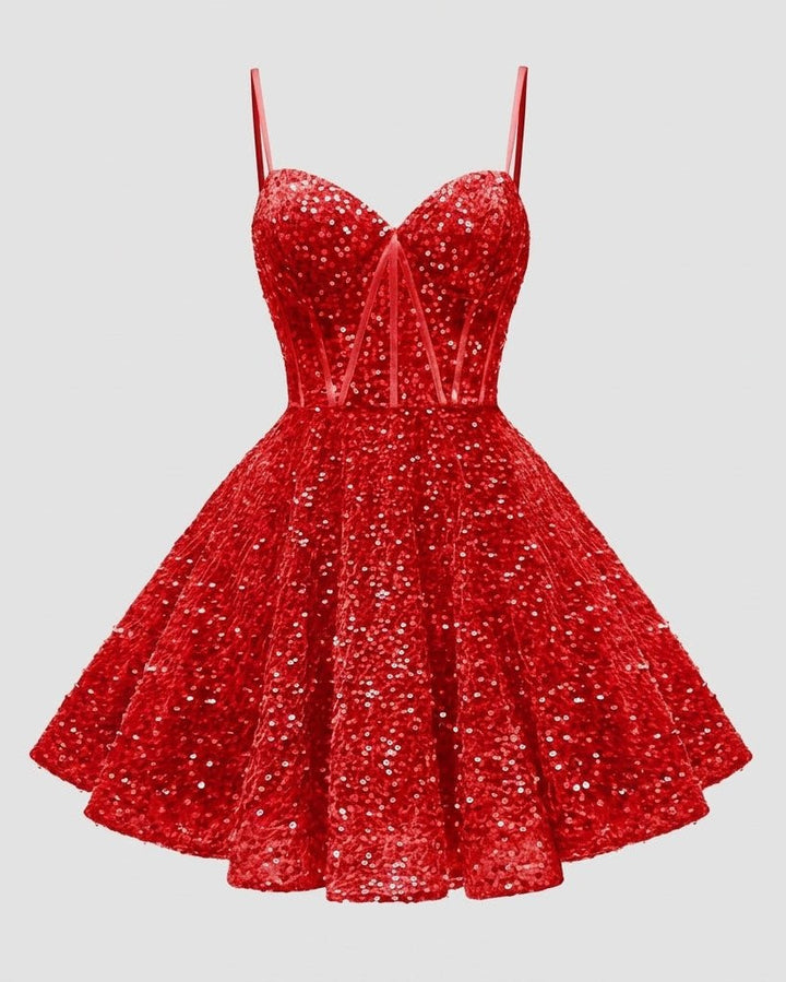 Lucie | Robe Courte Sequin Col Cœur Sans Manches