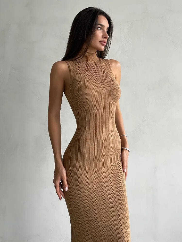 Pauline | Robe Pull Femme Maxi Col Montant Moulante