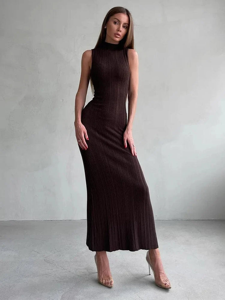 Pauline | Robe Pull Femme Maxi Col Montant Moulante