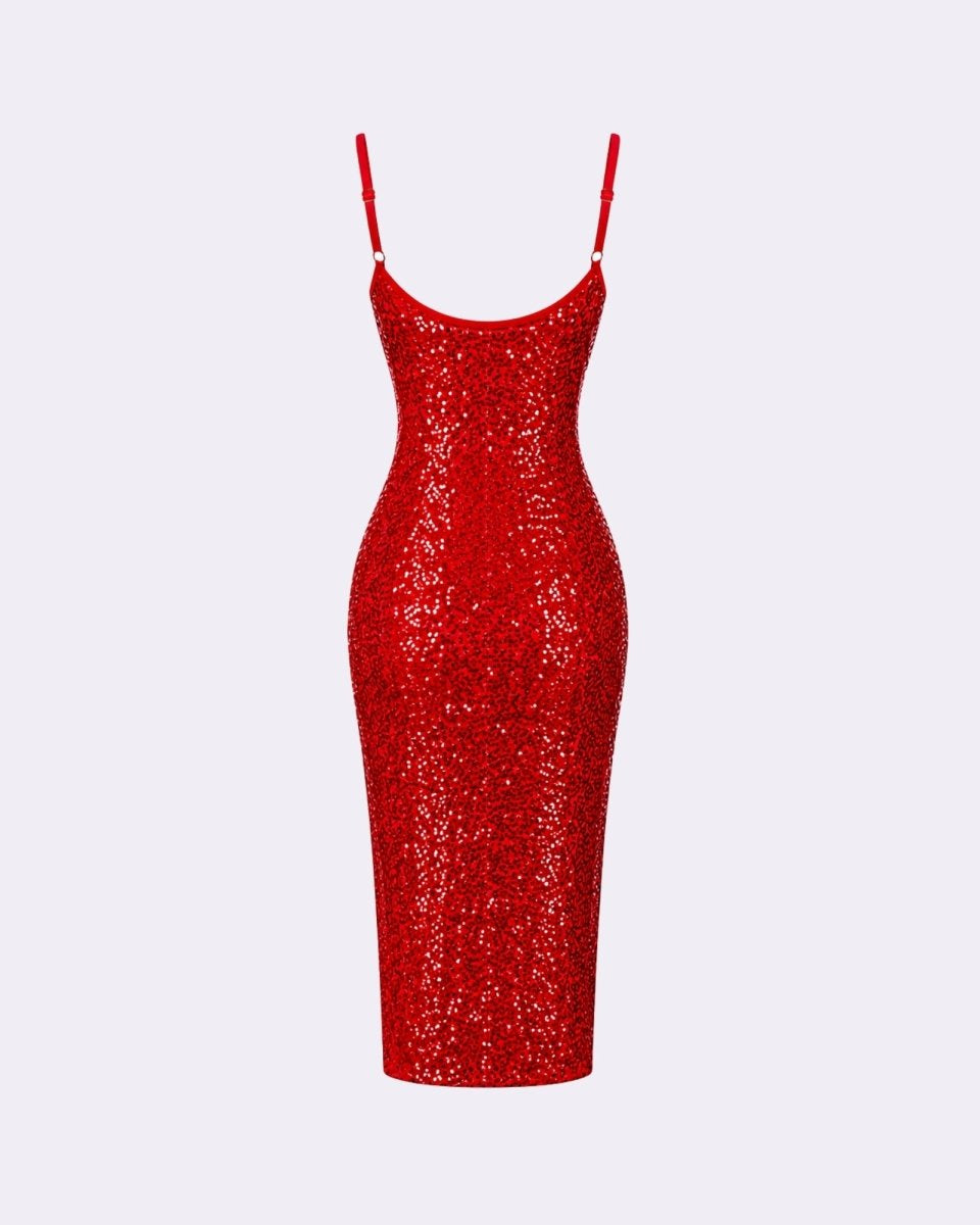 Anaïs | Robe Midi Sequinée à Bretelles Spaghetti