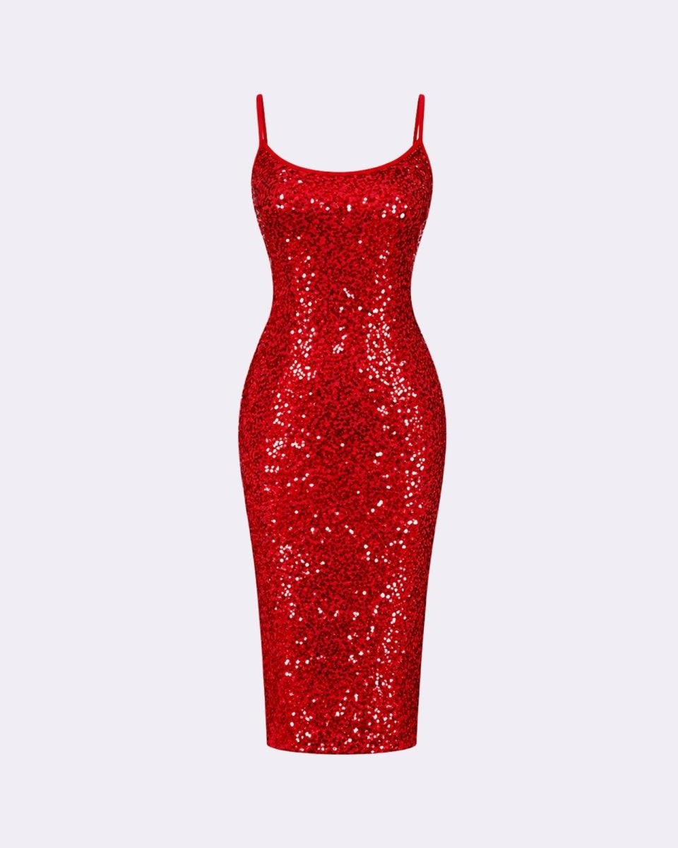 Anaïs | Robe Midi Sequinée à Bretelles Spaghetti