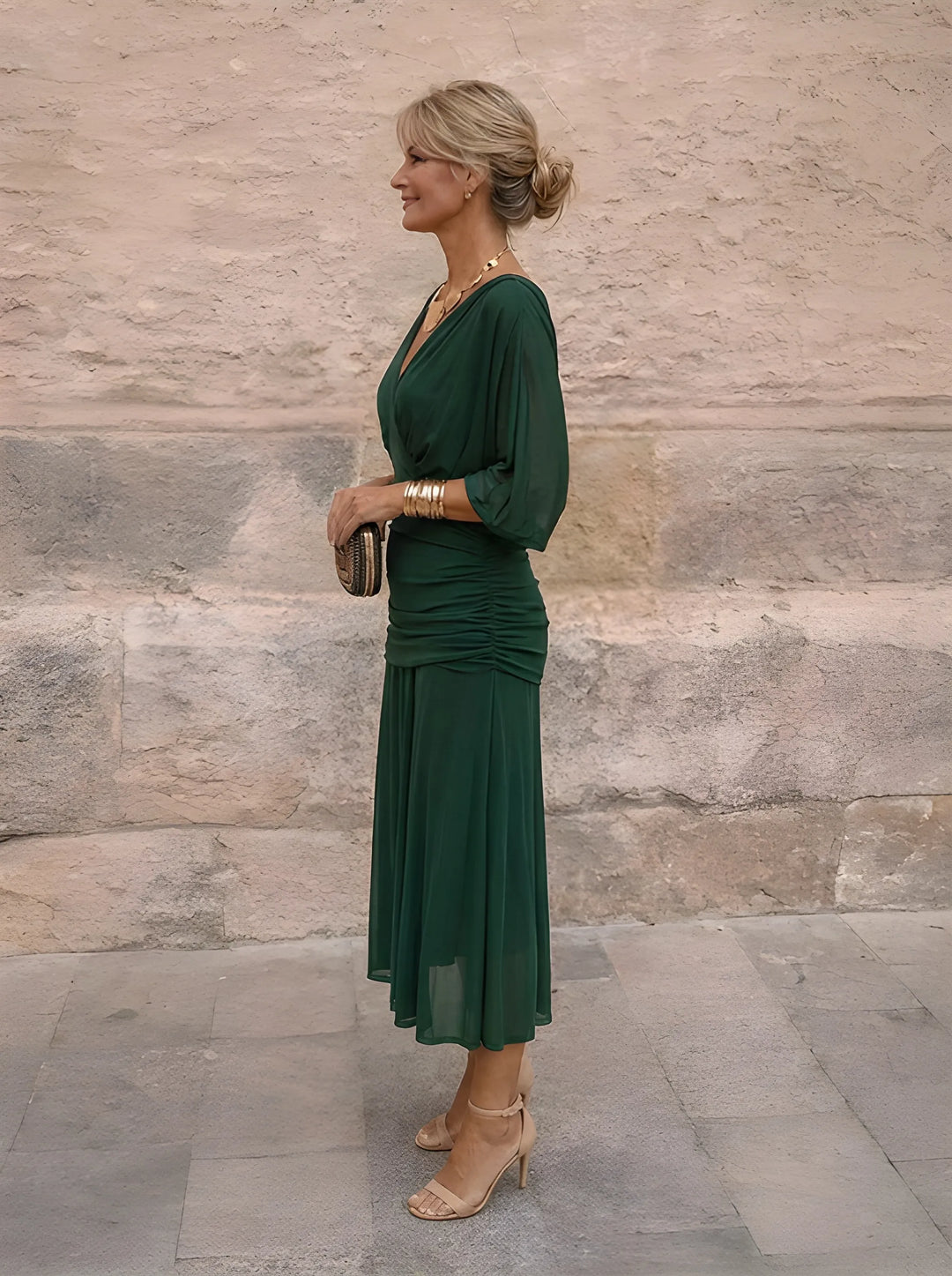 Aurélie | Robe Midi à Manches Longues Chiffon