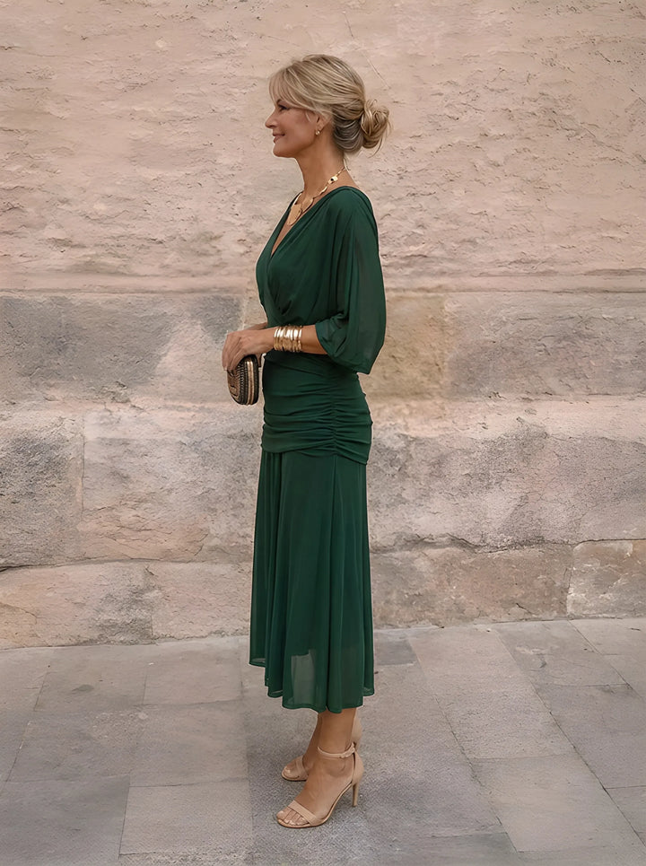 Aurélie | Robe Midi à Manches Longues Chiffon