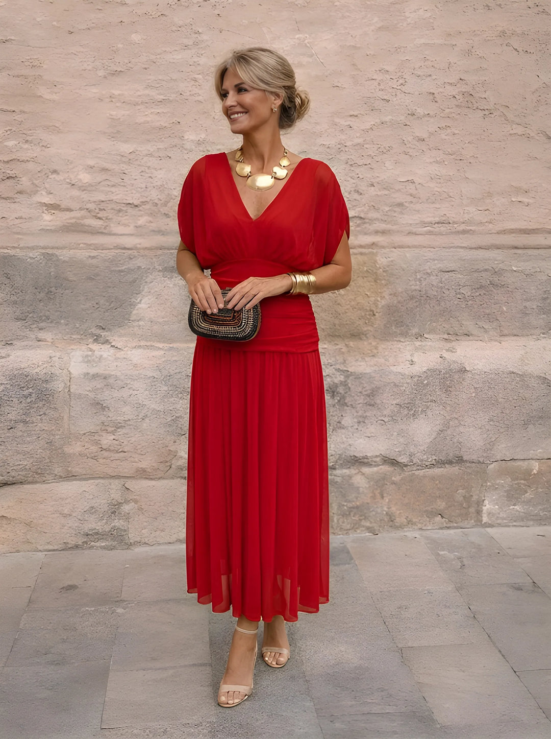 Aurélie | Robe Midi à Manches Longues Chiffon