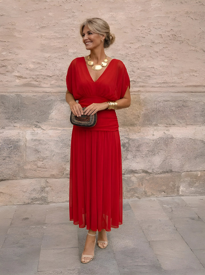 Aurélie | Robe Midi à Manches Longues Chiffon