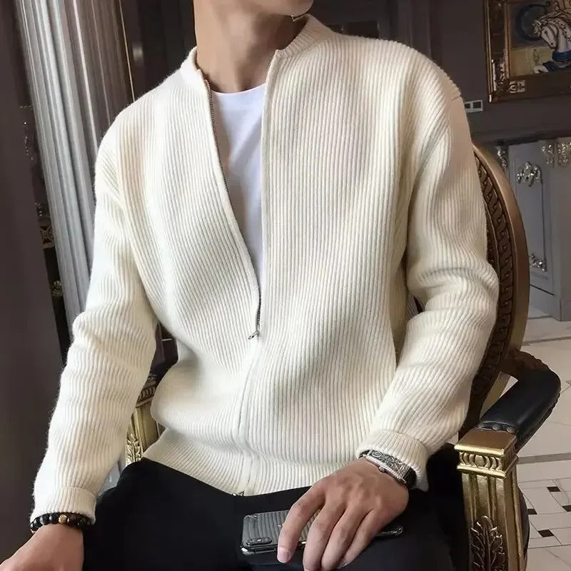 Damien | Cardigan Homme Noir Zip Texturé