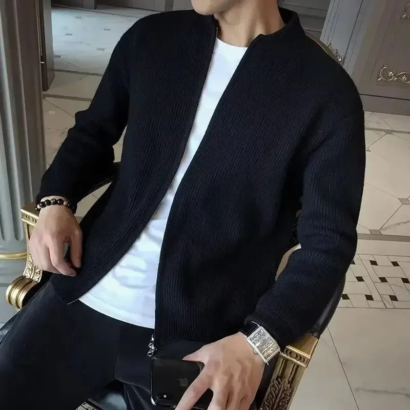 Damien | Cardigan Homme Noir Zip Texturé