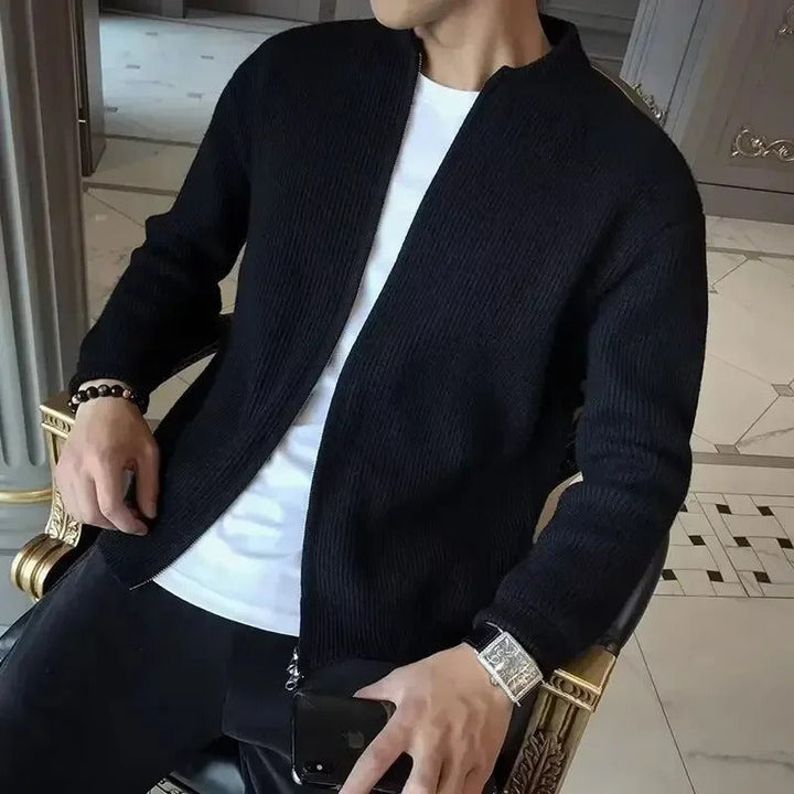 Damien | Cardigan Homme Noir Zip Texturé